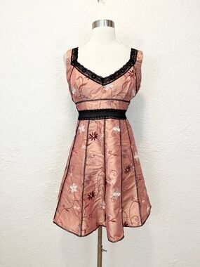 Vintage SHRINE of Hollywood Dress Mini Peach Embroidered Large M/L Goth Fairy